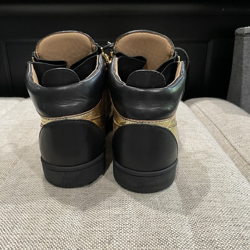 Giuseppe Zanotti Womens 38 7.5 8 Black Gold High-Top Sneakers W/ Zipper - Picture 7 of 15